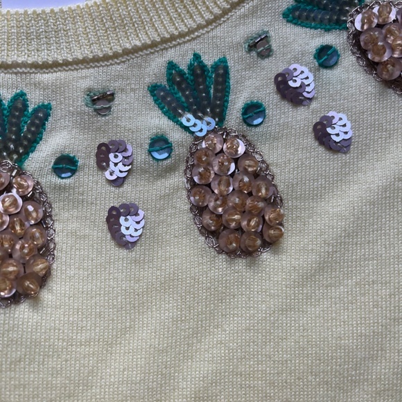 Talbots‎ Sequins Cotton Pineapple Beaded Hawaii Sweater Summer Jeweled Top Shirt - Picture 5 of 7